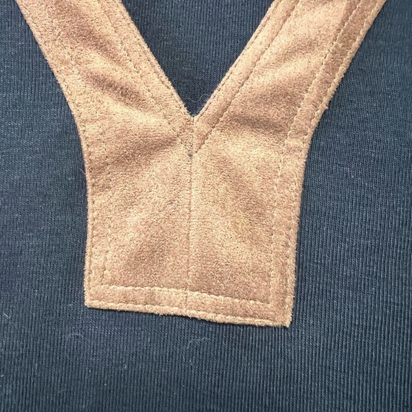 Ralph Lauren Black Dress w Suede Brown V-Neck and Belt. petite Small 100% cotton - Picture 4 of 6